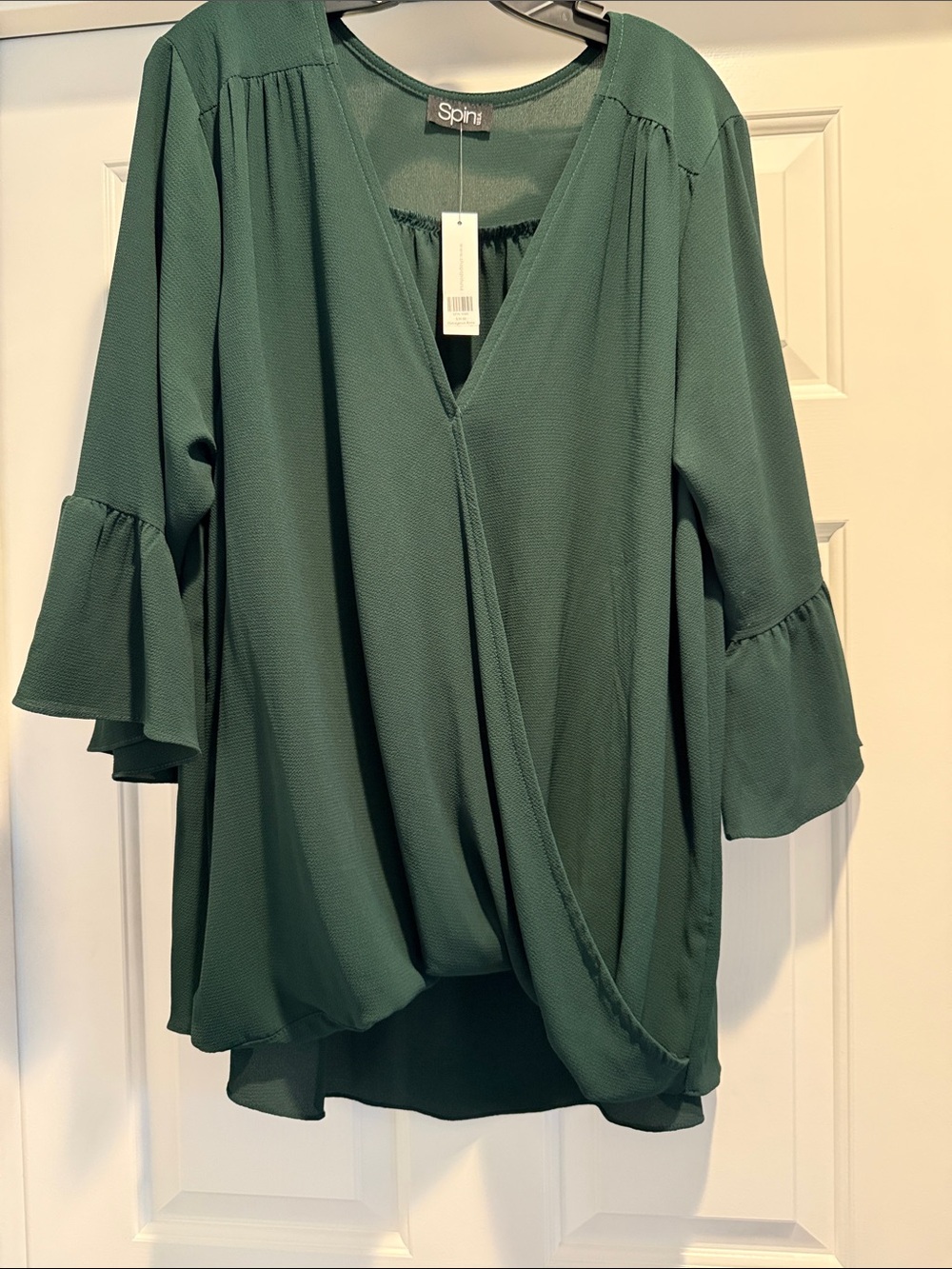 Spin! Green Surplice Flutter Sleeve Blouse